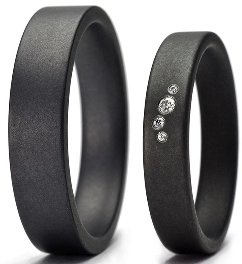 Tantal Ringe, Tantalum Magic Paarringe 4+5 mm matt P2 , 4 Brillanten