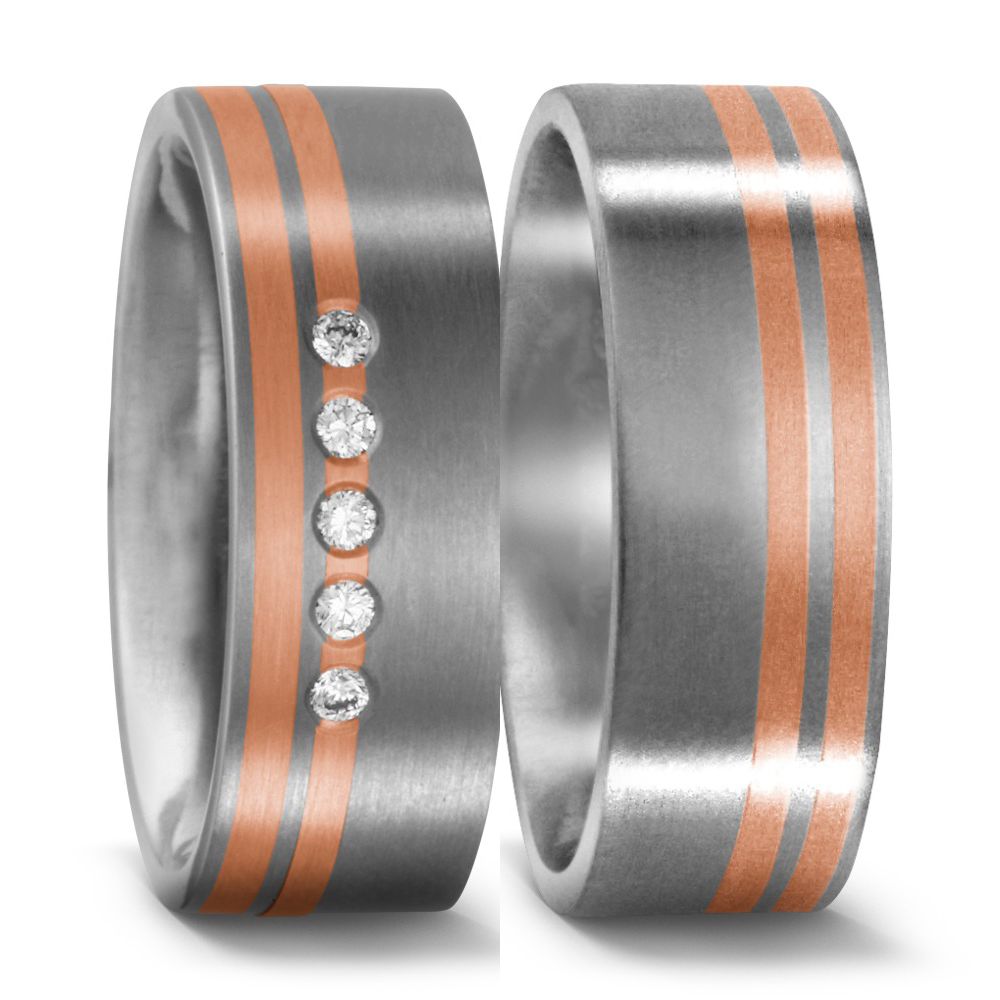 Produktbild: TitanFactory Titan-Rotgold Trauringe/Eheringe 51045/001/005/7203-50958/001/000/7203