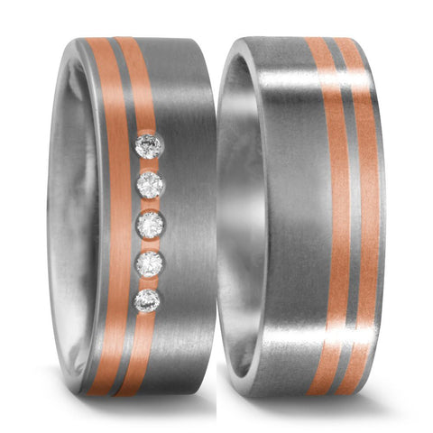 Produktbild: TitanFactory Titan-Rotgold Trauringe/Eheringe 51045/001/005/7203-50958/001/000/7203