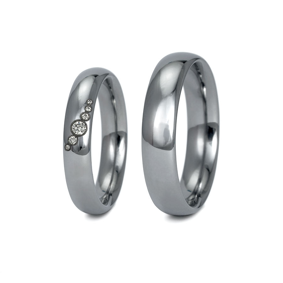 Tantal Trauringe P1 4+5 mm 6 Brill. 0.032ct.