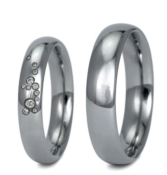 Tantal Trauringe 4+5 mm P1 Poliert 12 Brill. 0.043ct.