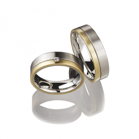 Ernstes Design Trauringe/Eheringe Paar R51-R52 Stahl/585er Gold