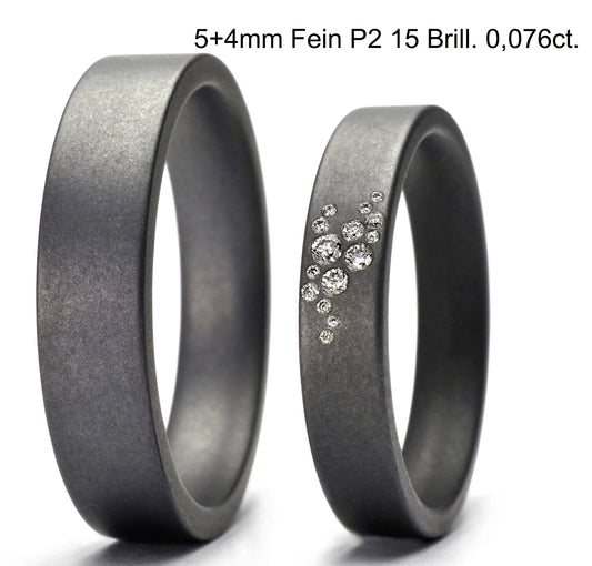 Tantal Ringe, Tantalum Magic Paarringe 4+5 mm matt P2 , 15 Brillanten