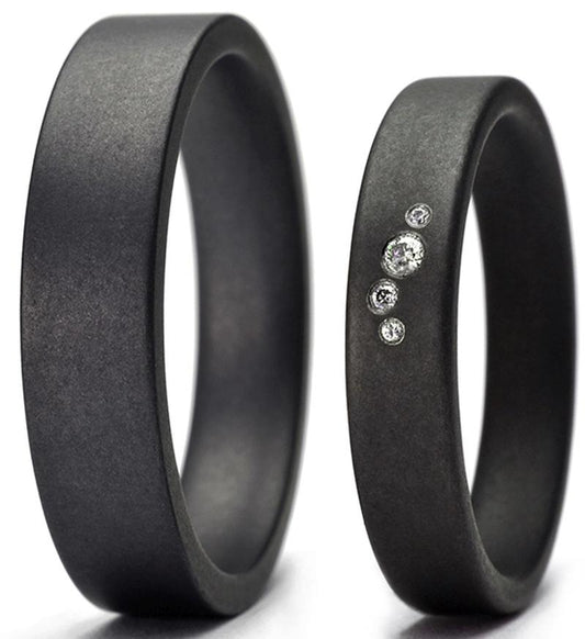Tantal Ringe, Tantalum Magic Paarringe 4+5 mm matt P2 , 4 Brillanten