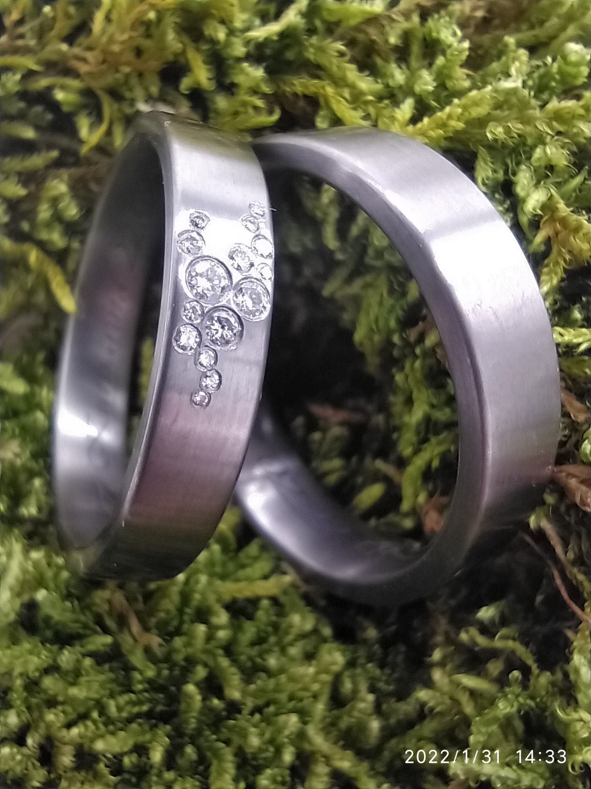 Tantal Ringe, Tantalum Magic Paarringe 4+5 mm linie p2 , 15 Brillanten