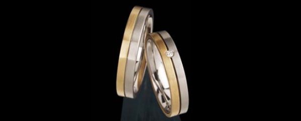 Ernstes Design Trauringe/Eheringe Paar R57-R58 Stahl/750er Gold