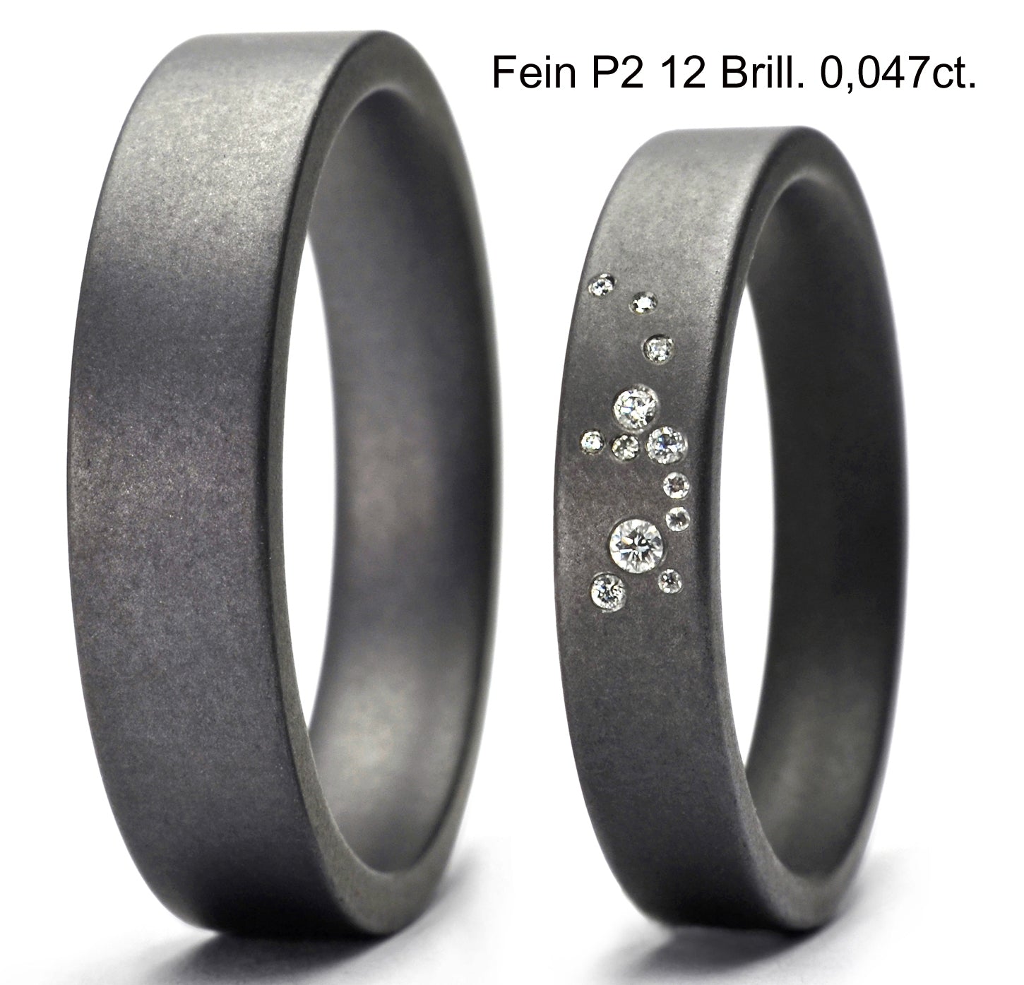 Tantal Ringe, Tantalum Magic Paarringe 4+5 mm matt P2 , 12 Brillanten