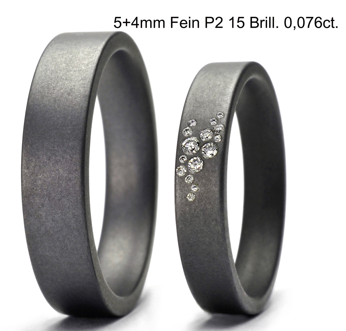 Tantal Ringe, Tantalum Magic Paarringe 4+5 mm matt P2 , 15 Brillanten