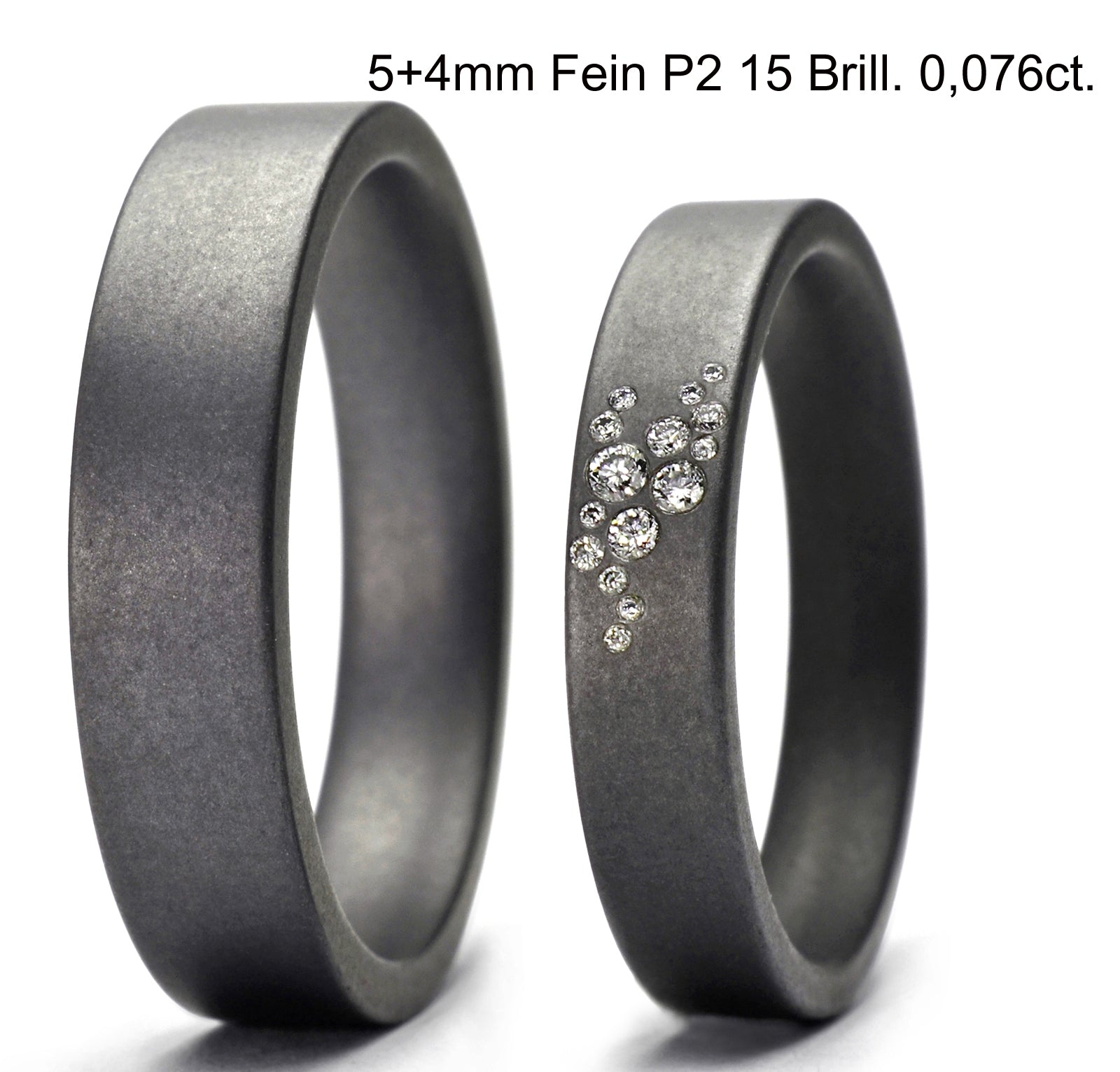 Tantal Ringe, Tantalum Magic Paarringe 4+5 mm matt P2 , 15 Brillanten