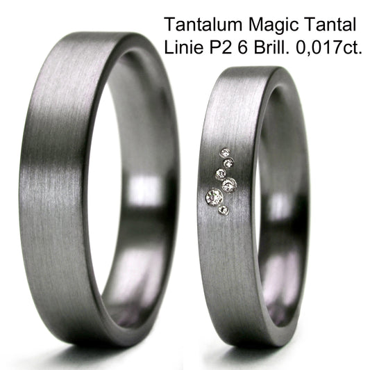Tantalum Magic, Tantal Ringe, Tantal Trauring,  Linie p2, 6 Brillanten