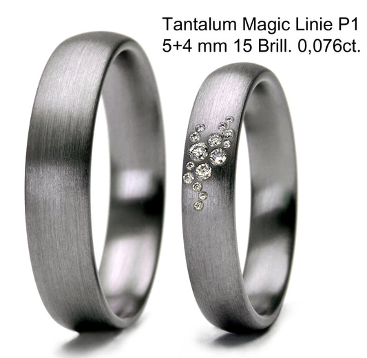 Tantal Ringe, Tantalum Magic Paarringe 4+5 mm Linie P1 , 15 Brillanten