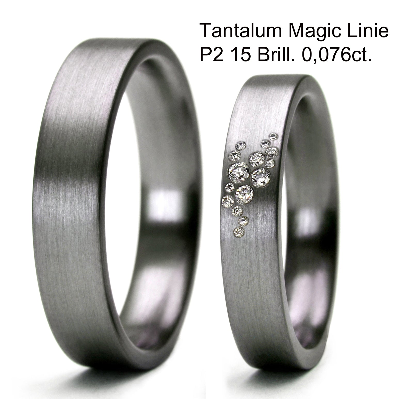 Tantal Ringe, Tantalum Magic Paarringe 4+5 mm linie P2 , 15 Brillanten