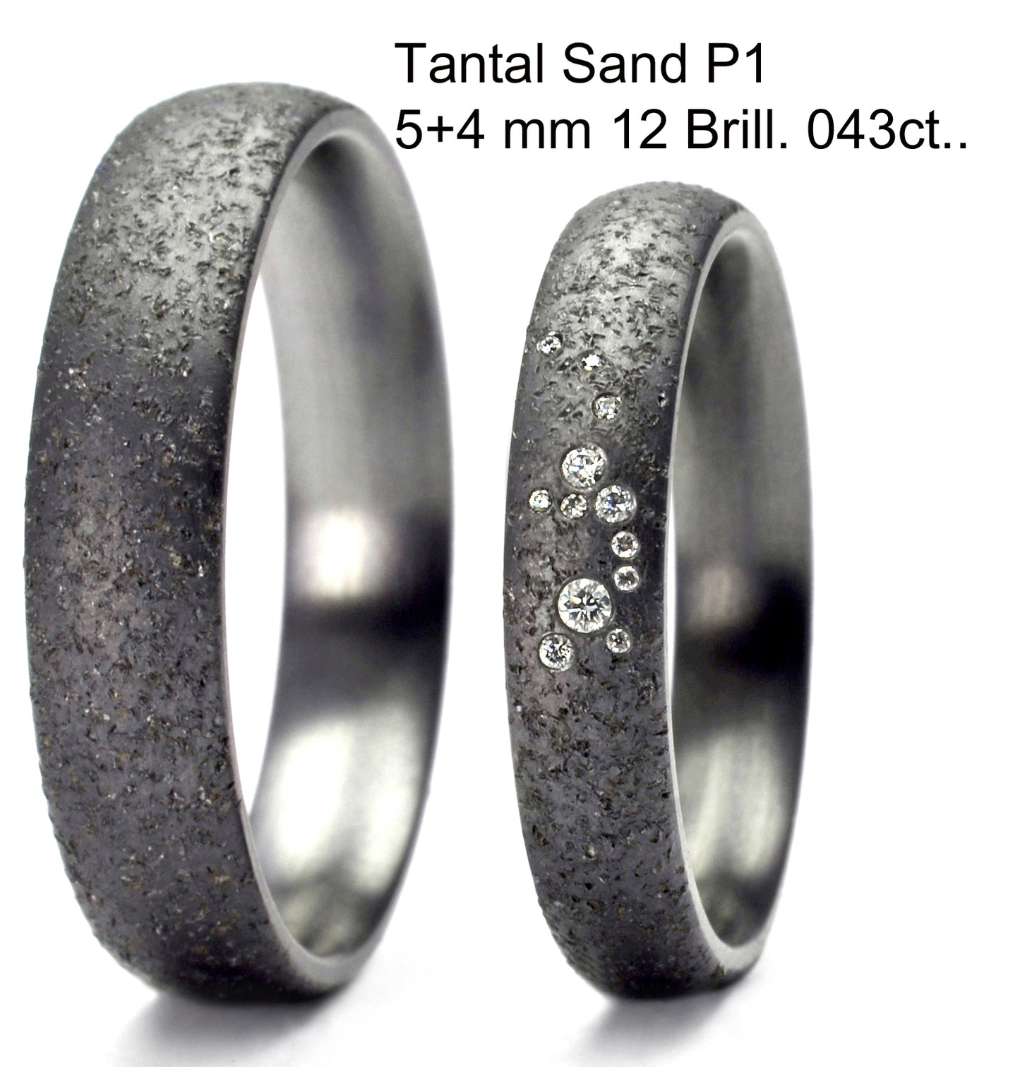 Tantalum Magic Tantal Trauringe Sand P1 12 Brill. 0,047ct.