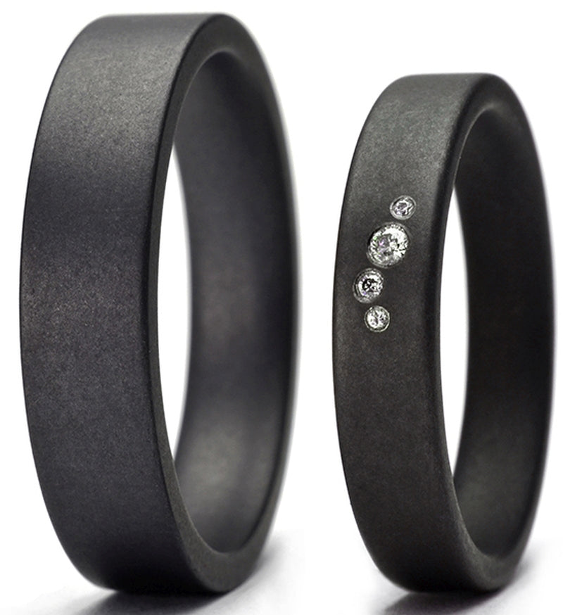 Tantal Ringe, Tantalum Magic Paarringe 4+5 mm matt P2 , 4 Brillanten