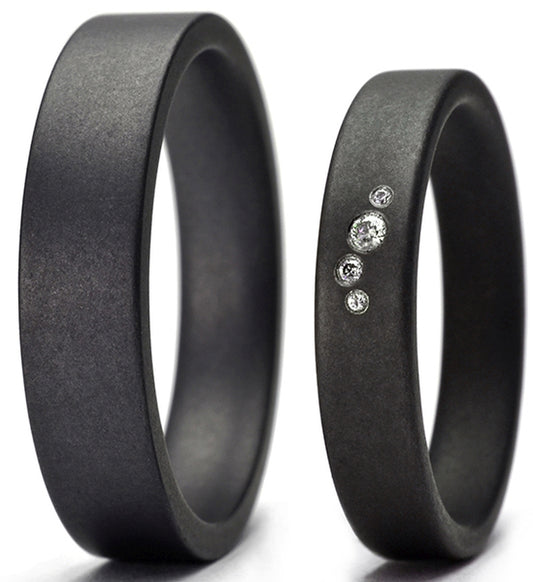 Tantal Ringe, Tantalum Magic Paarringe 4+5 mm matt P2 , 4 Brillanten