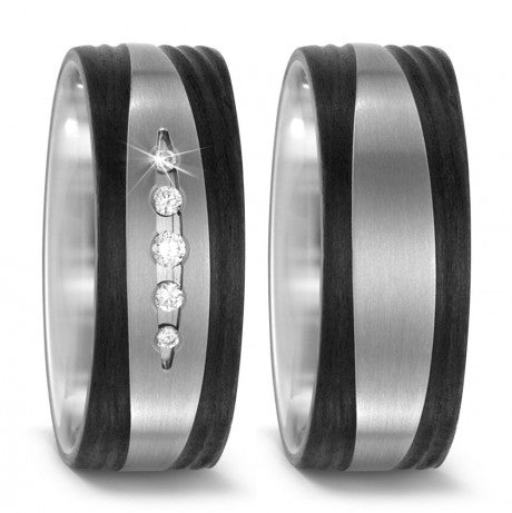 2 KERAMIK RINGE SCHWARZ-BLAUE CARBON TRAURINGE PARTNERRINGE